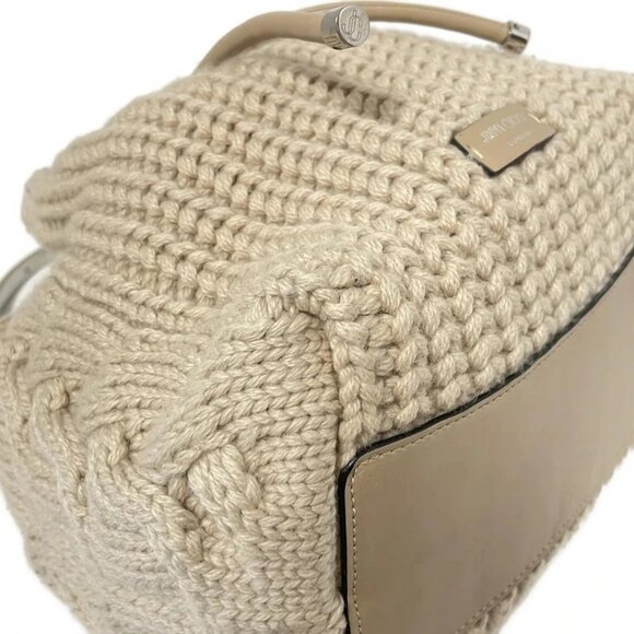 JIMMY CHOO bonbon - Gray Beige Wool Leather Hardware Handbag 469-082925 - Picture 5 of 10